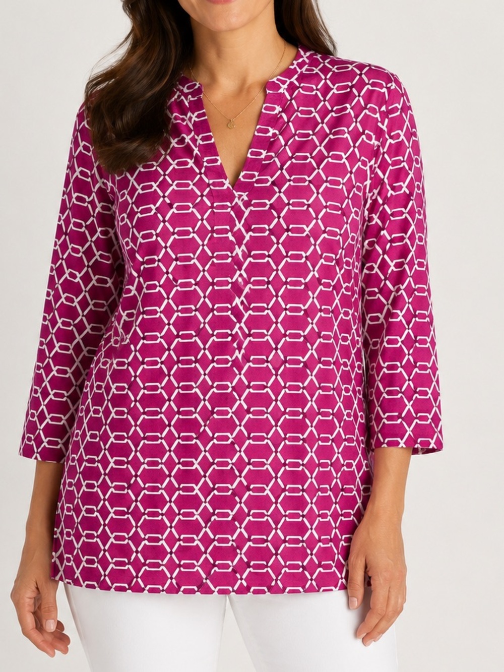 Brooks Brothers Magenta Geometric Print Cotton Tunic Top Size S